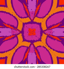 Circular  seamless pattern of  floral motif, stylized flower, spots, hole, wave. Hand drawn.