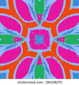 Circular  seamless pattern of  floral motif, stylized flower, spots, hole, wave. Hand drawn.