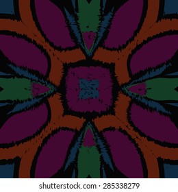 Circular  seamless pattern of  floral motif, stylized flower, spots, hole, wave. Hand drawn.