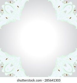 Circular  seamless pattern of floral motif, stamens, flowers, stripes, spots, wave, copy space. Hand drawn.