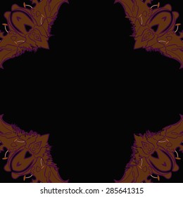 Circular  seamless pattern of floral motif, stamens, flowers, stripes, spots, wave, copy space. Hand drawn.