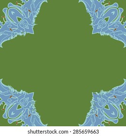 Circular  seamless pattern of floral motif, stamens, flowers, stripes, spots, wave, copy space. Hand drawn.