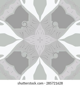 Circular  seamless pattern of  floral motif, doodles, spots,cross, spiral. Hand drawn.