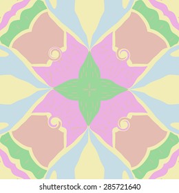 Circular  seamless pattern of  floral motif, doodles, spots,cross, spiral. Hand drawn.
