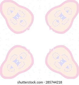 Circular  seamless pattern of  floral motif, doodles, spots, stamens, hole, copy space. Hand drawn.