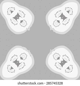 Circular  seamless pattern of  floral motif, doodles, spots, stamens, hole, copy space. Hand drawn.