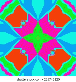 Circular  seamless pattern of  floral motif, doodles, spots,cross, spiral. Hand drawn.