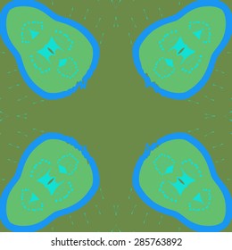 Circular  seamless pattern of  floral motif, doodles, spots, stamens, hole, copy space. Hand drawn.