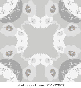 Circular  seamless pattern of floral motif, spots, stars, flowers, copy space. Hand drawn.