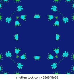 Circular seamless  pattern of  floral motif, branches, flowers, doodles, copy space. Hand drawn.