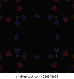 Circular seamless  pattern of  floral motif, branches, flowers, doodles, copy space. Hand drawn.