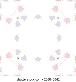 Circular seamless  pattern of  floral motif, branches, flowers, doodles, copy space. Hand drawn.