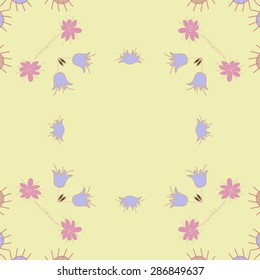 Circular seamless  pattern of  floral motif, branches, flowers, doodles, copy space. Hand drawn.
