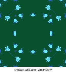 Circular seamless  pattern of  floral motif, branches, flowers, doodles, copy space. Hand drawn.