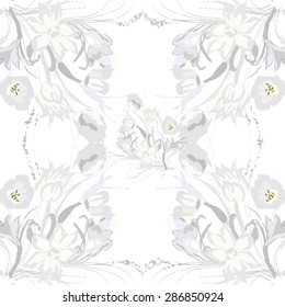 Circular seamless  pattern of  floral motif, bouquets of tulips, crocuses. Hand drawn.