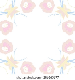 Circular seamless  pattern of  floral motif, ellipses, flowers, hole, copy space. Hand drawn.