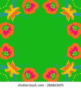 Circular seamless  pattern of  floral motif, ellipses, flowers, hole, copy space. Hand drawn.