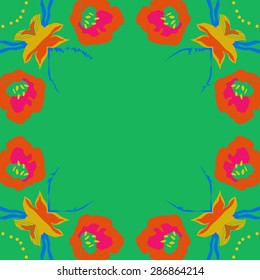 Circular seamless  pattern of  floral motif, ellipses, flowers, hole, copy space. Hand drawn.