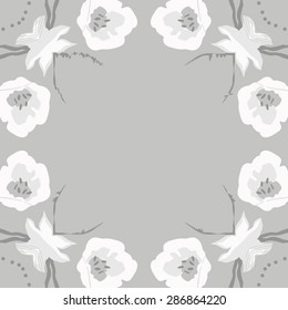 Circular seamless  pattern of  floral motif, ellipses, flowers, hole, copy space. Hand drawn.
