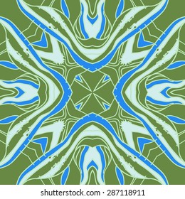 Circular  seamless pattern of  floral motif, spots, stripes, stars, waves. Hand drawn.