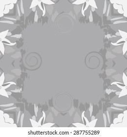 Circular  seamless pattern of  floral motif, spirals, spots, leaves, hole, waves, copy space. Hand drawn.