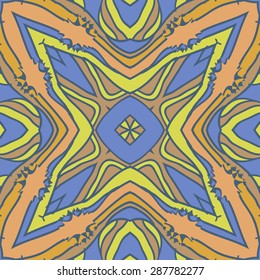 Circular  seamless pattern of  floral motif, stripes, spots, stars, cross. Hand drawn.