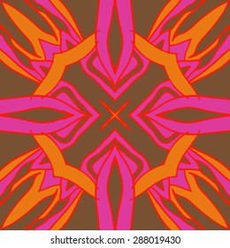 Circular  seamless pattern of  floral motif, stripes, spots, star, hole. Hand drawn.