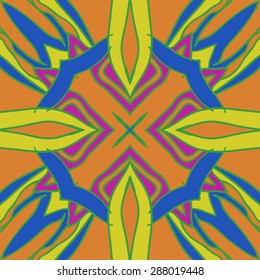 Circular  seamless pattern of  floral motif, stripes, spots, star, hole. Hand drawn.