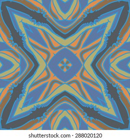 Circular  seamless pattern of  floral motif, stripes, spots, stars, cross. Hand drawn.