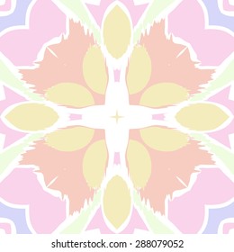 Circular  seamless pattern of  floral motif,  spots, star,waves, zigzag. Hand drawn.