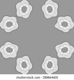 Circular seamless pattern of floral motif, flowers, stamens, hole, spots, Hand drawn.