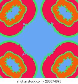 Circular seamless pattern of floral motif, waves,stripes, hole, spots,copy space. Hand drawn.