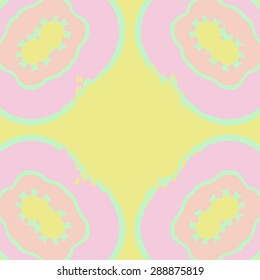 Circular seamless pattern of floral motif, waves,stripes, hole, spots,copy space. Hand drawn.