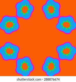 Circular seamless pattern of floral motif, flowers, stamens, hole, spots, Hand drawn.