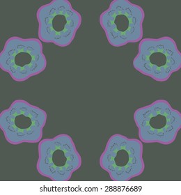Circular seamless pattern of floral motif, flowers, stamens, hole, spots, Hand drawn.