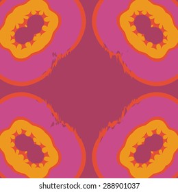 Circular seamless pattern of floral motif, waves,stripes, hole, spots,copy space. Hand drawn.