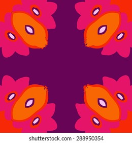 Circular seamless pattern of floral motif,  flowers, ellipses, waves, spots. Hand drawn.
