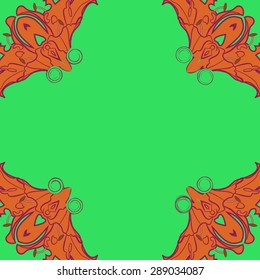 Circular seamless pattern of floral motif, flowers, stamens, spirals, copy space. Hand drawn.