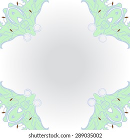 Circular seamless pattern of floral motif, flowers, stamens, spirals, copy space. Hand drawn.