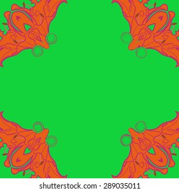 Circular seamless pattern of floral motif, flowers, stamens, spirals, copy space. Hand drawn.