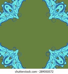 Circular seamless pattern of floral motif, flowers, stamens, spirals. Hand drawn.
