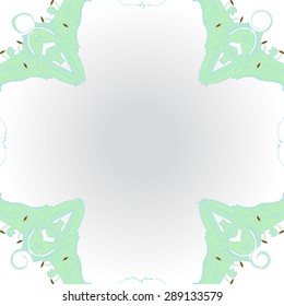 Circular seamless pattern of floral motif, flowers, stamens, spirals, waves, copy space. Hand drawn.