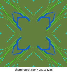 Circular seamless pattern of  floral  motif, ellipses, waves, branches,spirals, copy space. Hand drawn.