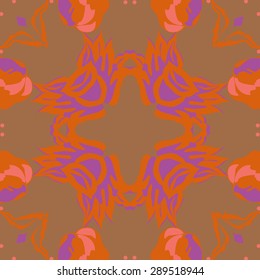 Circular seamless pattern of floral motif,  flowers, ellipses, waves, copy space. Hand drawn.
