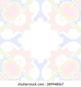 Circular seamless pattern of floral motif, zigzag, spots, hole ,waves, copy space. Hand drawn.