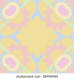 Circular seamless pattern of floral motif, zigzag, spots, hole ,waves, copy space. Hand drawn.