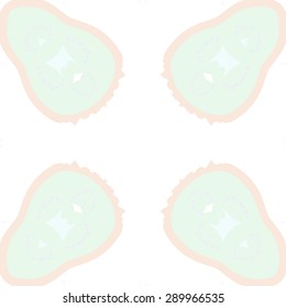 Circular seamless pattern of floral motif, stamens, waves, spots, hole, copy space. Hand drawn.