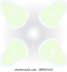 Circular seamless pattern of floral motif, stamens, waves, spots, hole, copy space. Hand drawn.
