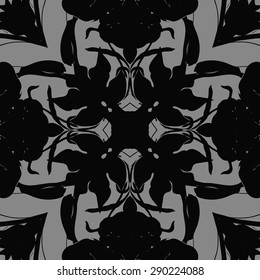 Circular seamless pattern of floral motif, flowers, branches, leaves. Hand drawn.