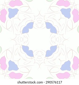 Circular seamless pattern of  floral motif, stripes, spots,  copy space. Hand drawn.